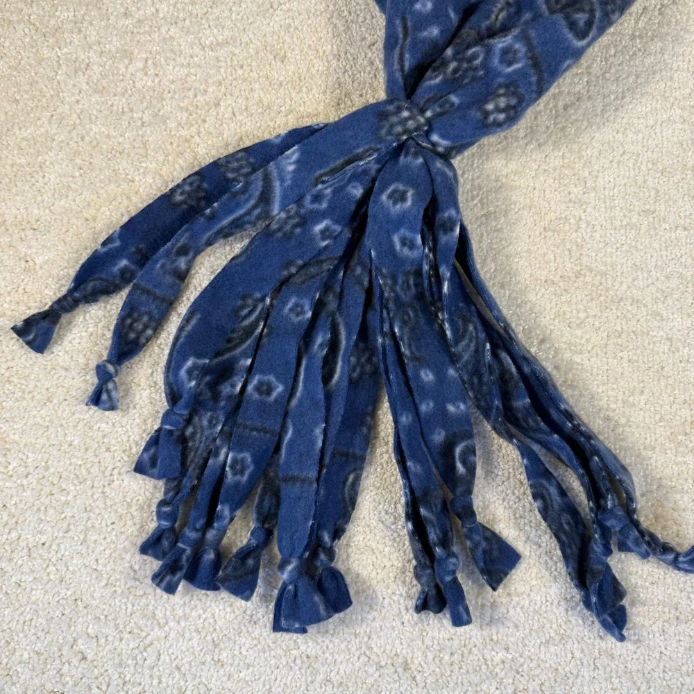 Kids/Teens Blue Paisley Fleece Tie Fringe Hat‎ Cozy Kidcore Ski